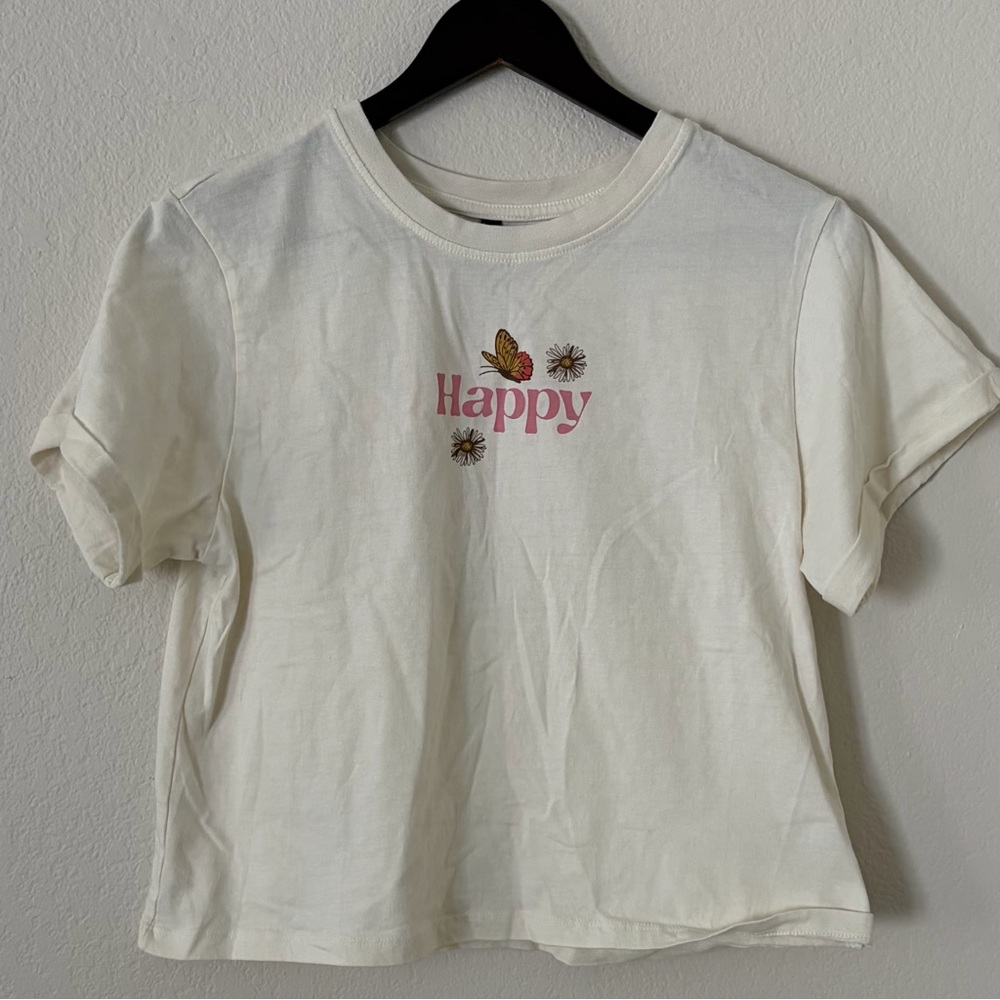 Electric Pink Crop Smile Baby Tee – Women’s Size Medium